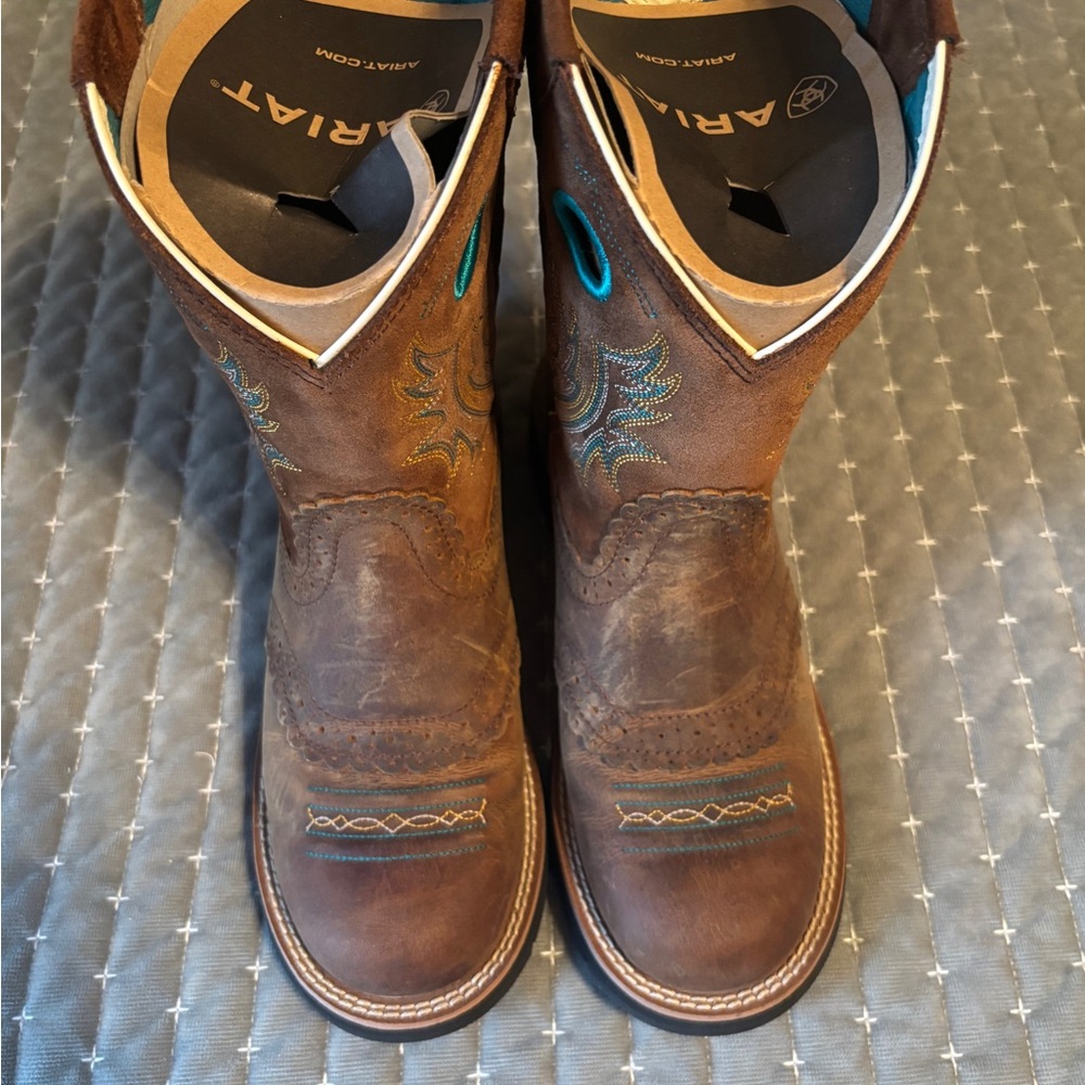 Ariat Brown and Blue Embroidered Boots
